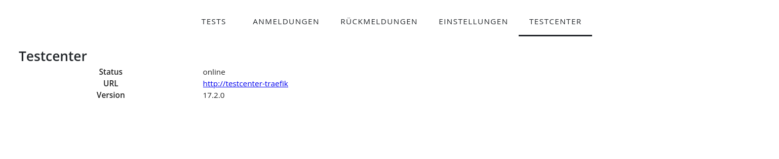 'Testcenter'-Seite der BKT-Manager Administration