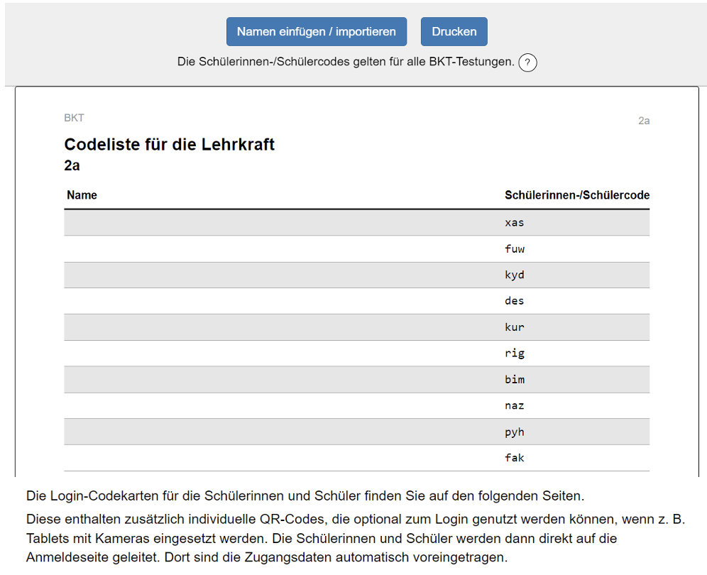 Erstellung der Codeliste