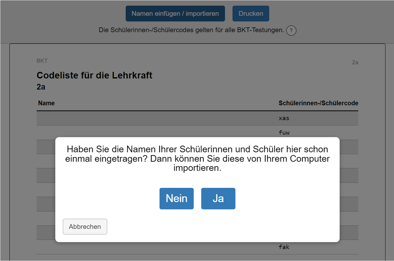 Erstellung der Codeliste