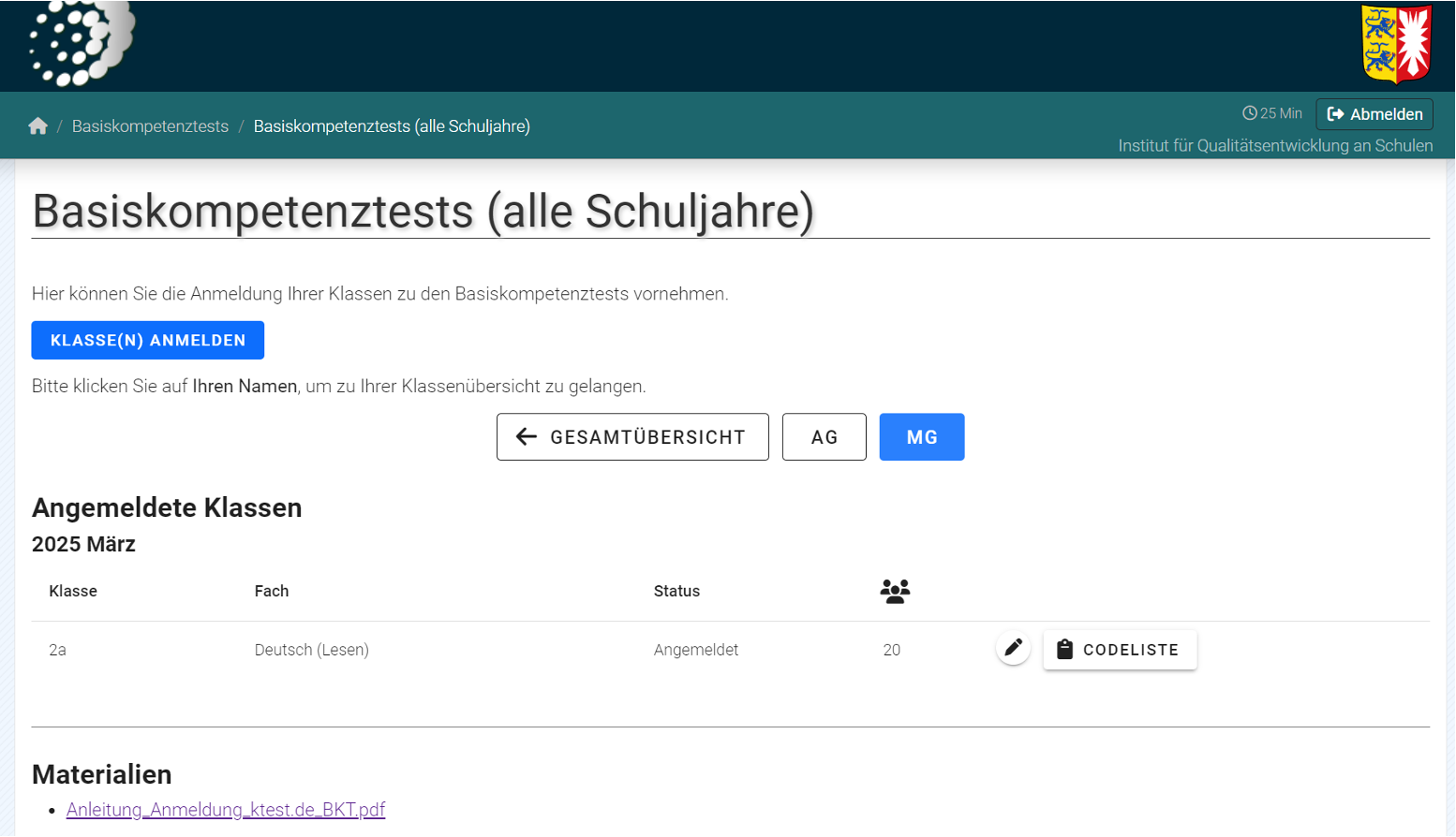 Individueller Bereich für Lehrkräfte